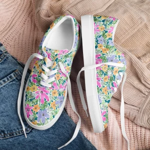 Colorful Floral Print Sneakers – Lace-Up Canvas Shoes, Vibrant Summer Style