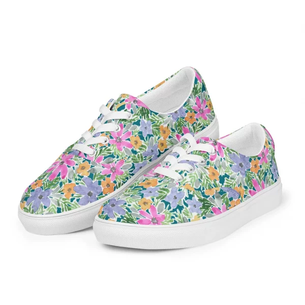Colorful Floral Print Sneakers – Lace-Up Canvas Shoes, Vibrant Summer Style - Image 2