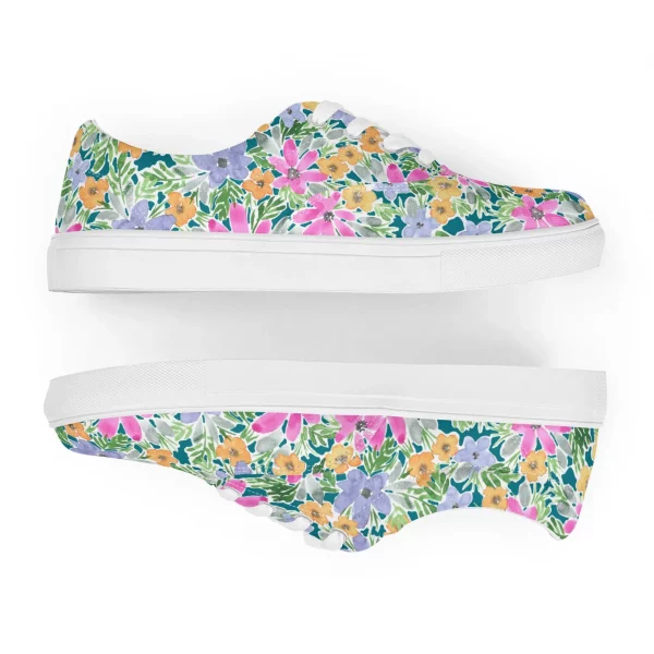 Colorful Floral Print Sneakers – Lace-Up Canvas Shoes, Vibrant Summer Style - Image 3