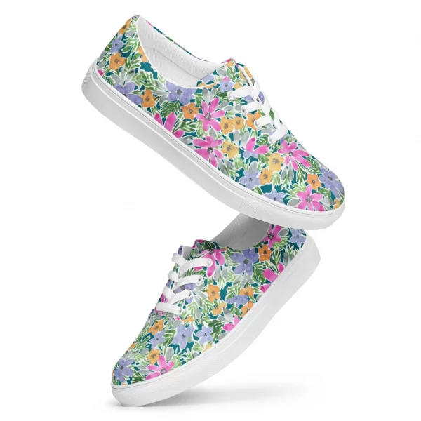 Colorful Floral Print Sneakers – Lace-Up Canvas Shoes, Vibrant Summer Style - Image 4