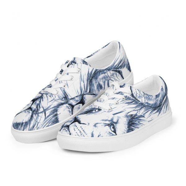 Lion Sketch Art Sneakers, Bold Monochrome Canvas Shoes - Image 2