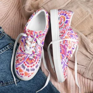 Vibrant Abstract Floral Sneakers, Colorful Lace Up Canvas Shoes