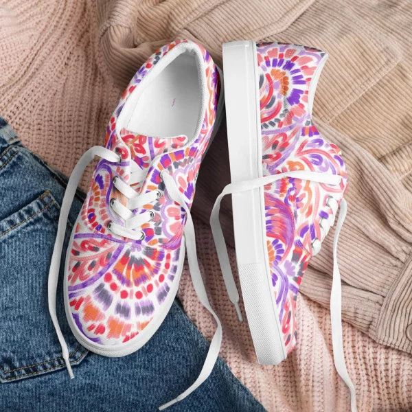 Vibrant Abstract Floral Sneakers, Colorful Lace Up Canvas Shoes