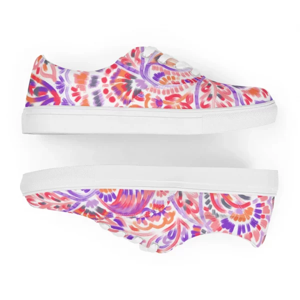 Vibrant Abstract Floral Sneakers, Colorful Lace Up Canvas Shoes - Image 3
