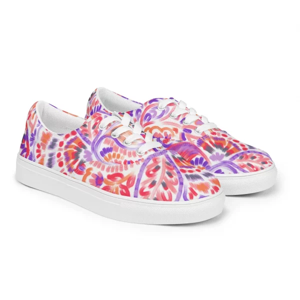 Vibrant Abstract Floral Sneakers, Colorful Lace Up Canvas Shoes - Image 4