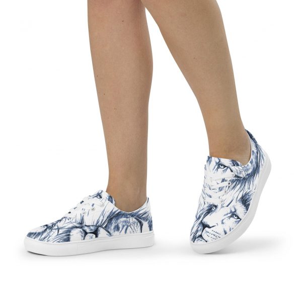 Lion Sketch Art Sneakers, Bold Monochrome Canvas Shoes - Image 3