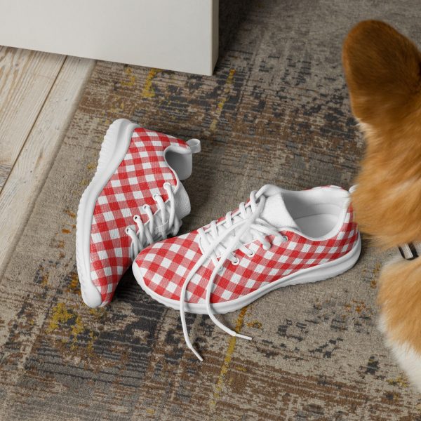 Red & White Gingham Sneakers, Cute Lace-Up Canvas Shoes for Everyday Style - Image 2