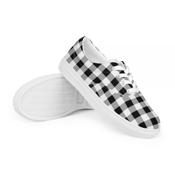 Black & White Plaid  Sneakers, Stylish Lace-Up Canvas Shoes - Image 3