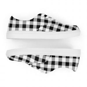 Black & White Plaid  Sneakers, Stylish Lace-Up Canvas Shoes