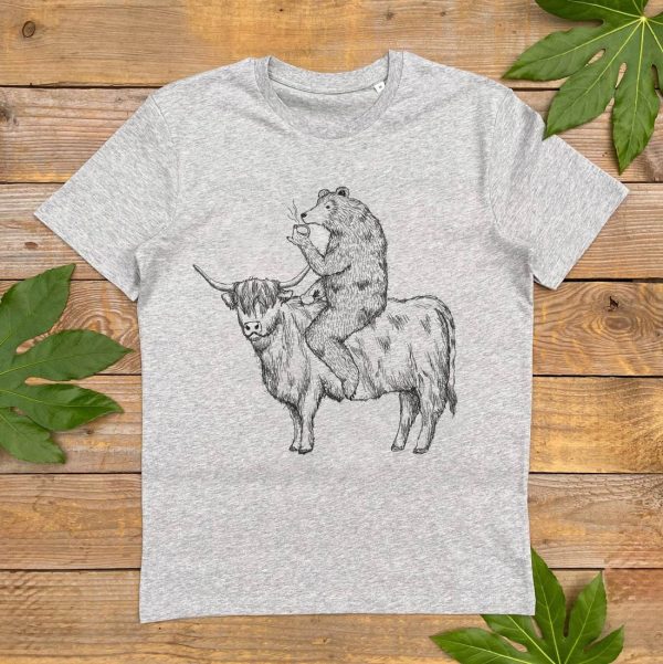 Highland Cow and Bear T-shirt  cool bear tshirt  gift for him  graphic - Image 3