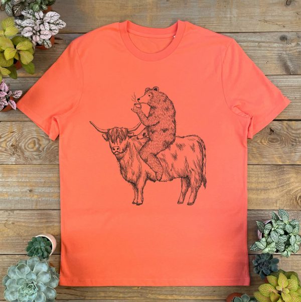 Highland Cow and Bear T-shirt  cool bear tshirt  gift for him  graphic - Image 2