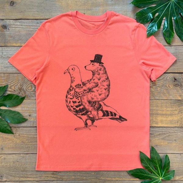 Bear and Pigeon T-Shirt  cool bear tshirt  gift for him  graphic - Image 2