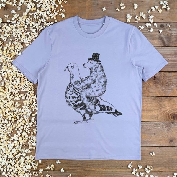 Bear and Pigeon T-Shirt  cool bear tshirt  gift for him  graphic - Image 3