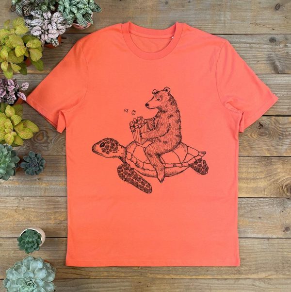 Bear riding Turtle T-Shirt  men's bear tee  cool bear tshirt  graphic - Image 3