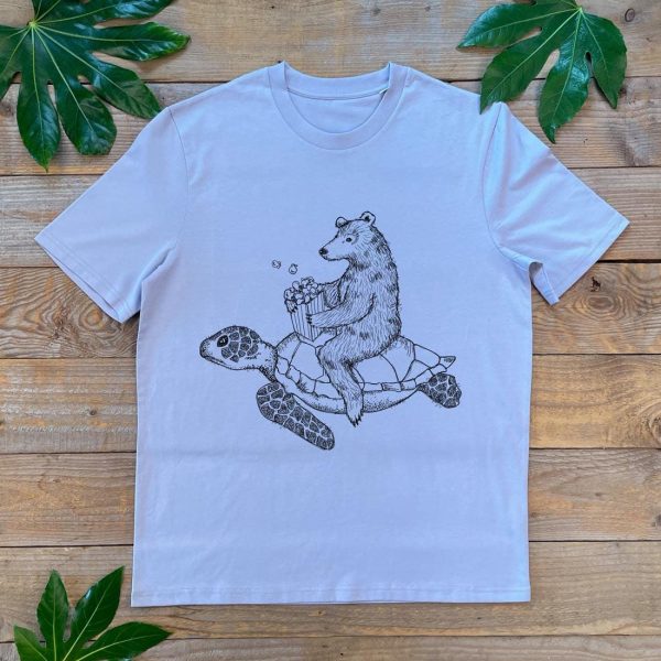 Bear riding Turtle T-Shirt  men's bear tee  cool bear tshirt  graphic - Image 2